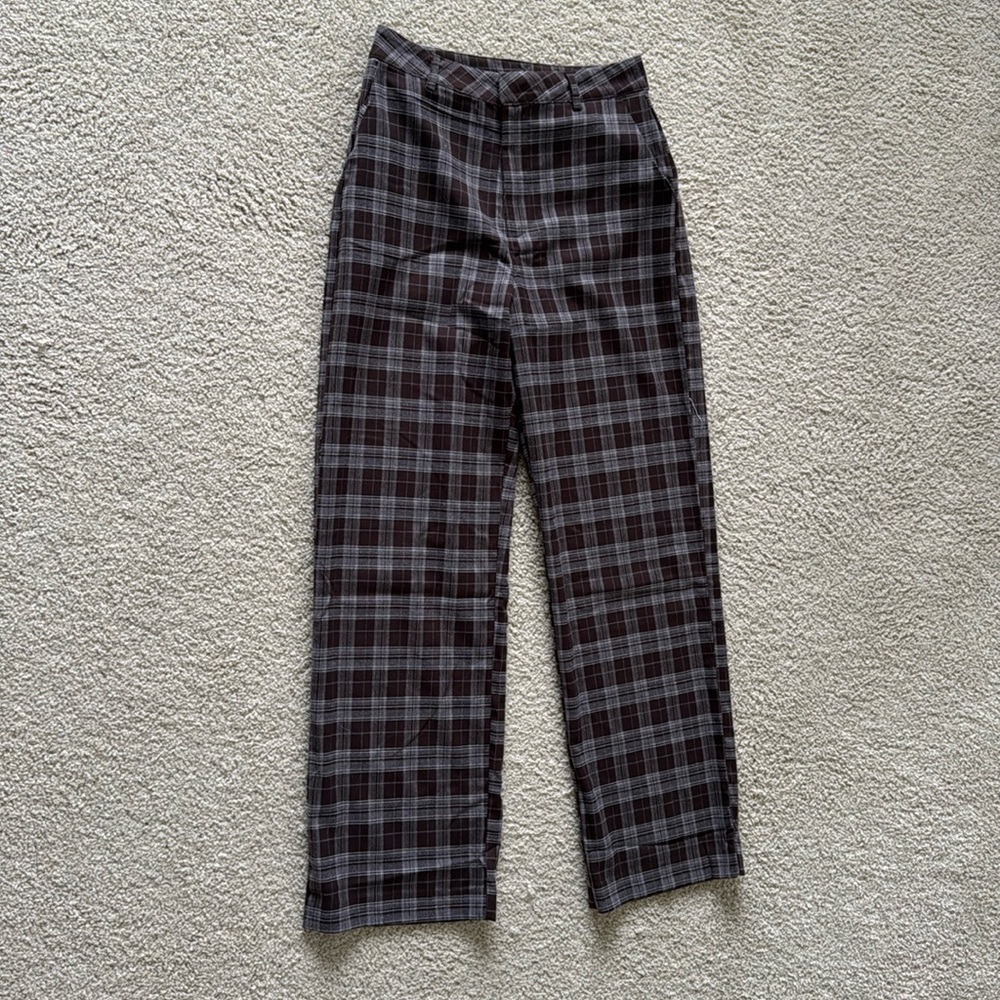 Plaid Wide Leg Trousers